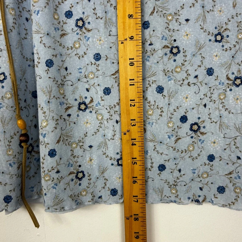 Teaze Floral Mini Skirt Womens Small Blue 90s Y2K Lettuce Edge Beaded Tie Boho